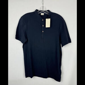 Bugatti Polo Shirt Band Neck Cotton Navy Size S